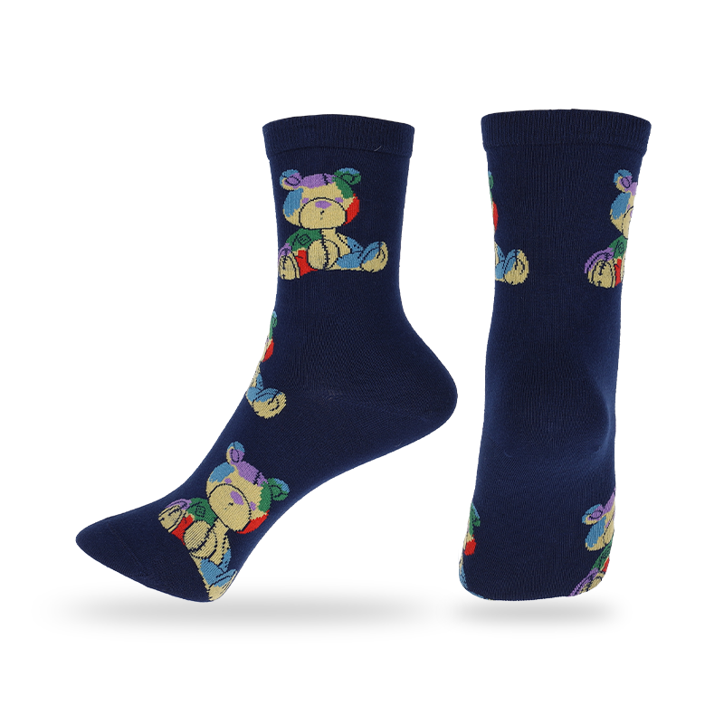 Wholesale custom ladies fashion invisible toe crew socks with bear patterns