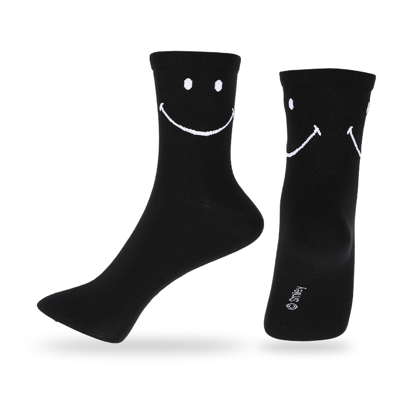 Wholesale men anti-bacteria and sweat absorption provides moisture wicking properties for added comfort smiley patterned casual crew socks