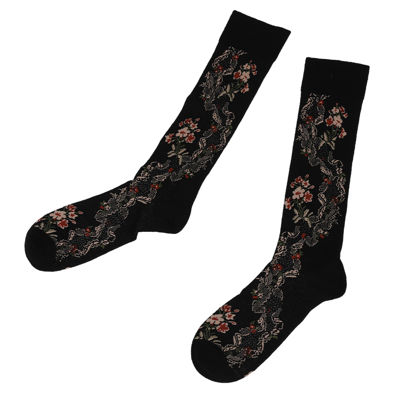 Match the aesthetic of your apparel collection while boosting the AOV of your customers fashion colorful rich jacquard design ladies kneehigh fashion novelty stocking with floral pattern