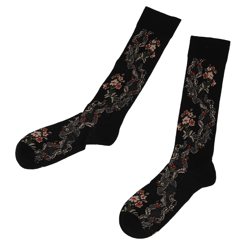 Match the aesthetic of your apparel collection while boosting the AOV of your customers fashion colorful rich jacquard design ladies kneehigh fashion novelty stocking with floral pattern