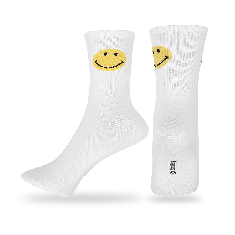 Wholesale men anti-bacteria and sweat absorption provides moisture wicking properties for added comfort smiley patterned casual crew socks