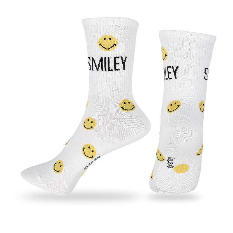 Wholesale men anti-bacteria and sweat absorption provides moisture wicking properties for added comfort smiley patterned casual crew socks