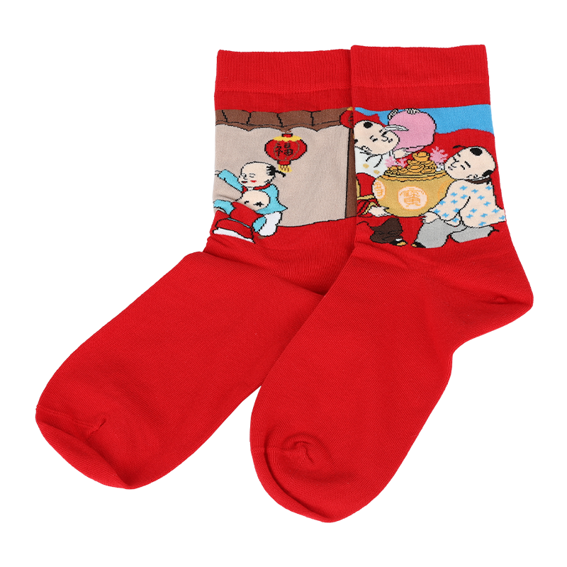 Wholesale or custom ladies Chinese New Year style dress socks with patterns