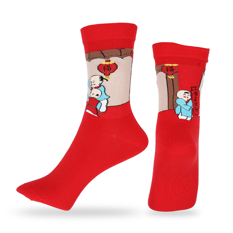 Wholesale or custom ladies Chinese New Year style dress socks with patterns