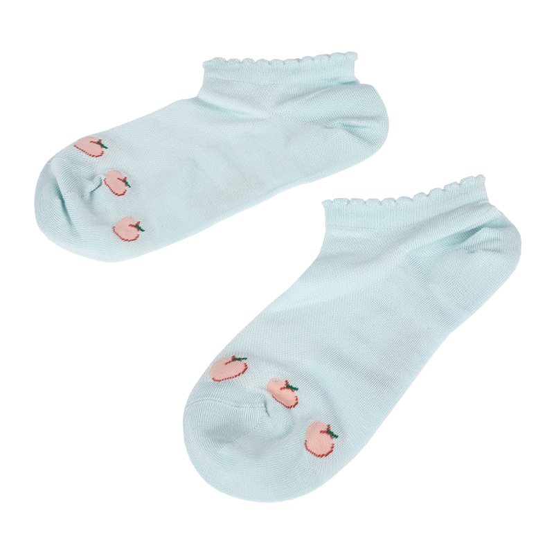 Wholesale custom ladies breathable mesh strawberry patterned Y-stitched heel low cut sneaker ankle socks hosiery