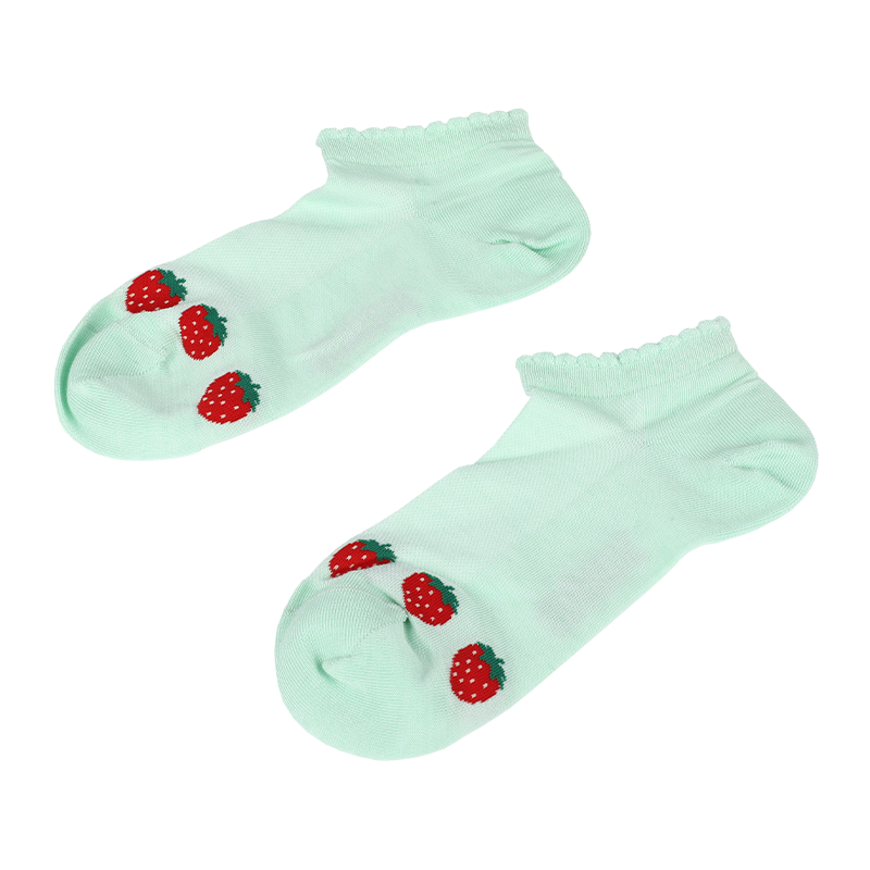 Wholesale custom ladies breathable mesh strawberry patterned Y-stitched heel low cut sneaker ankle socks hosiery