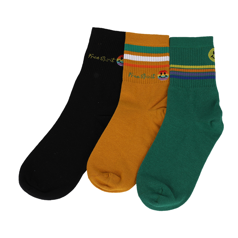 Casual,dress or custom emoji face pattern streetwear socks made from high quality combed cotton men classic quarter socks with smiley pattern and stripes