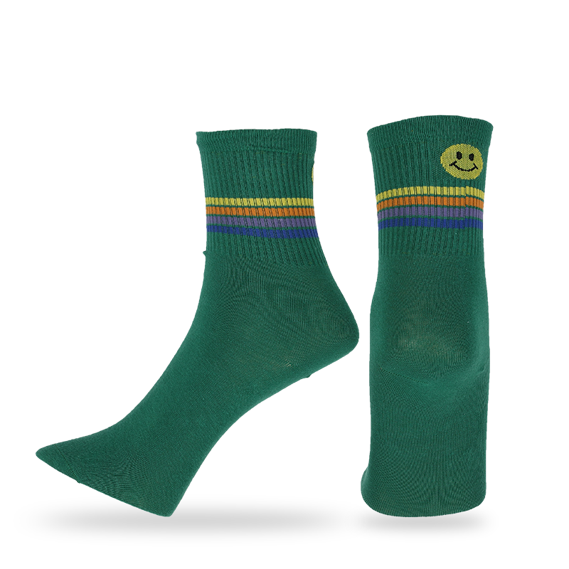 Casual,dress or custom emoji face pattern streetwear socks made from high quality combed cotton men classic quarter socks with smiley pattern and stripes