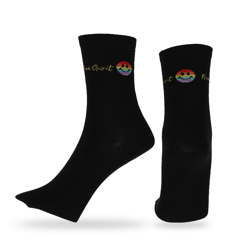 Casual,dress or custom emoji face pattern streetwear socks made from high quality combed cotton men classic quarter socks with smiley pattern and stripes
