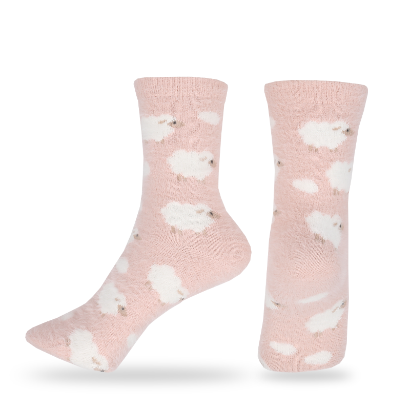  Velvet soft downy artificial mink hair yarn winter thick thermal warm invisible seamless toe socks 