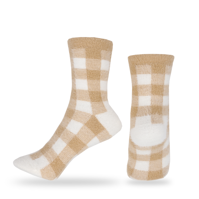 Velvet soft downy artificial mink hair yarn winter thick thermal warm invisible seamless toe socks 