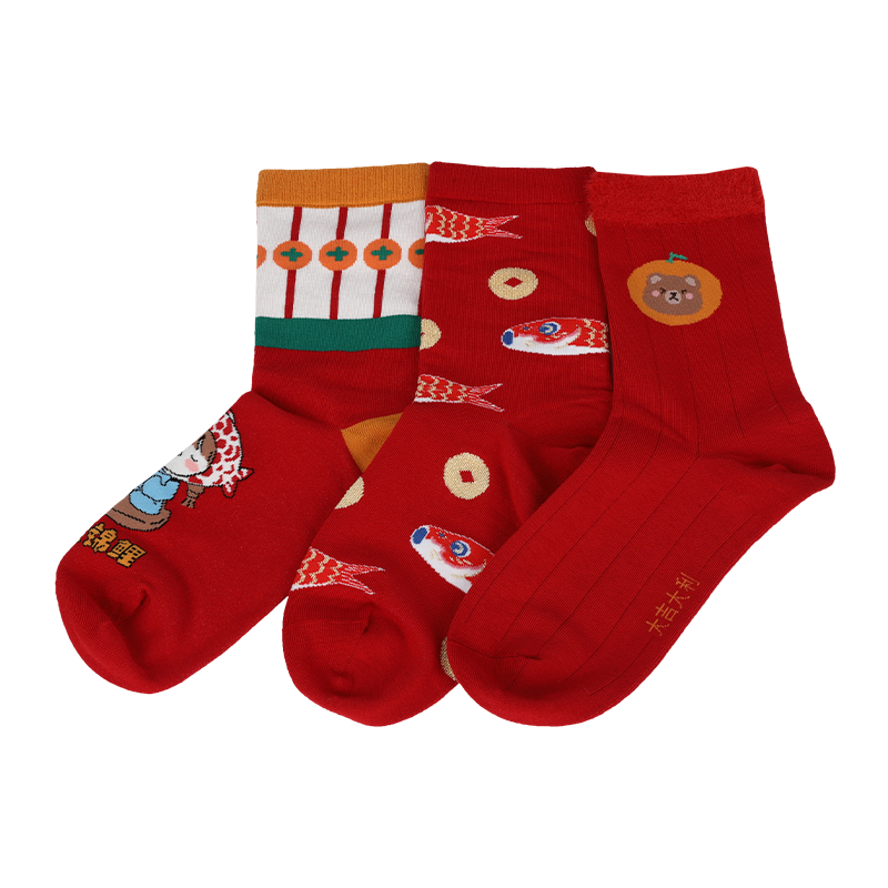 Wholesale or custom ladies Chinese style crew socks with Chinese characters and patterns