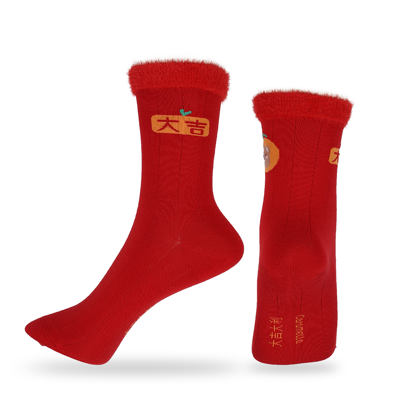 Wholesale or custom ladies Chinese style crew socks with Chinese characters and patterns