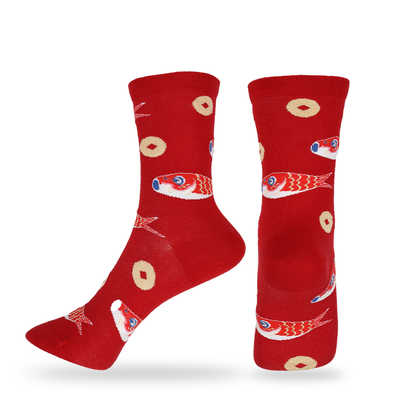 Wholesale or custom ladies Chinese style crew socks with Chinese characters and patterns
