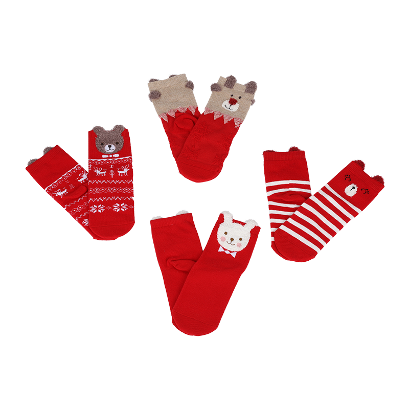 Children fashion cotton rich jacquard design 3D cute featheryarn animal face tube socks with 3D ears on welt